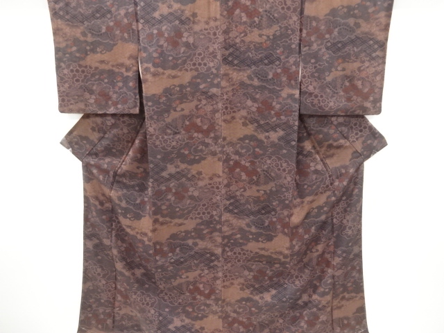 JAPANESE KIMONO / VINTAGE KOMON KIMONO / FLORAL PLANTS & KIKKO PATTERN